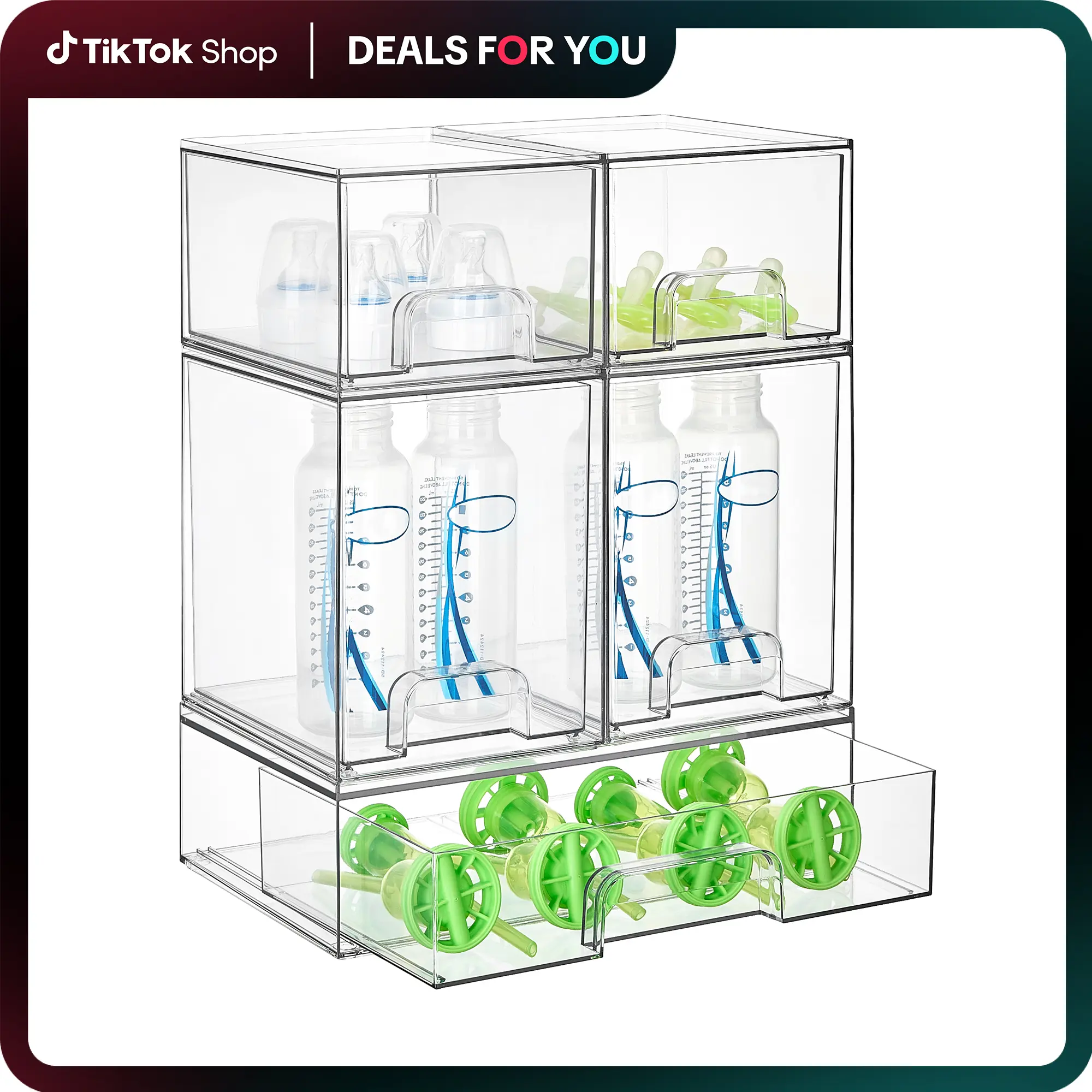 Vtopmart 5/8 Pack Stackable Nursery Bottle Station, Clear Plastic Organizer Bins for Beauty Supplies Vanity Bathroom Cabinet Pantry, Multi-Size Flexible Design, BPA-Free Safe, Multifunctional, Water Proof, DealsForYouDays (Mid Year Sale Restock), DFYD