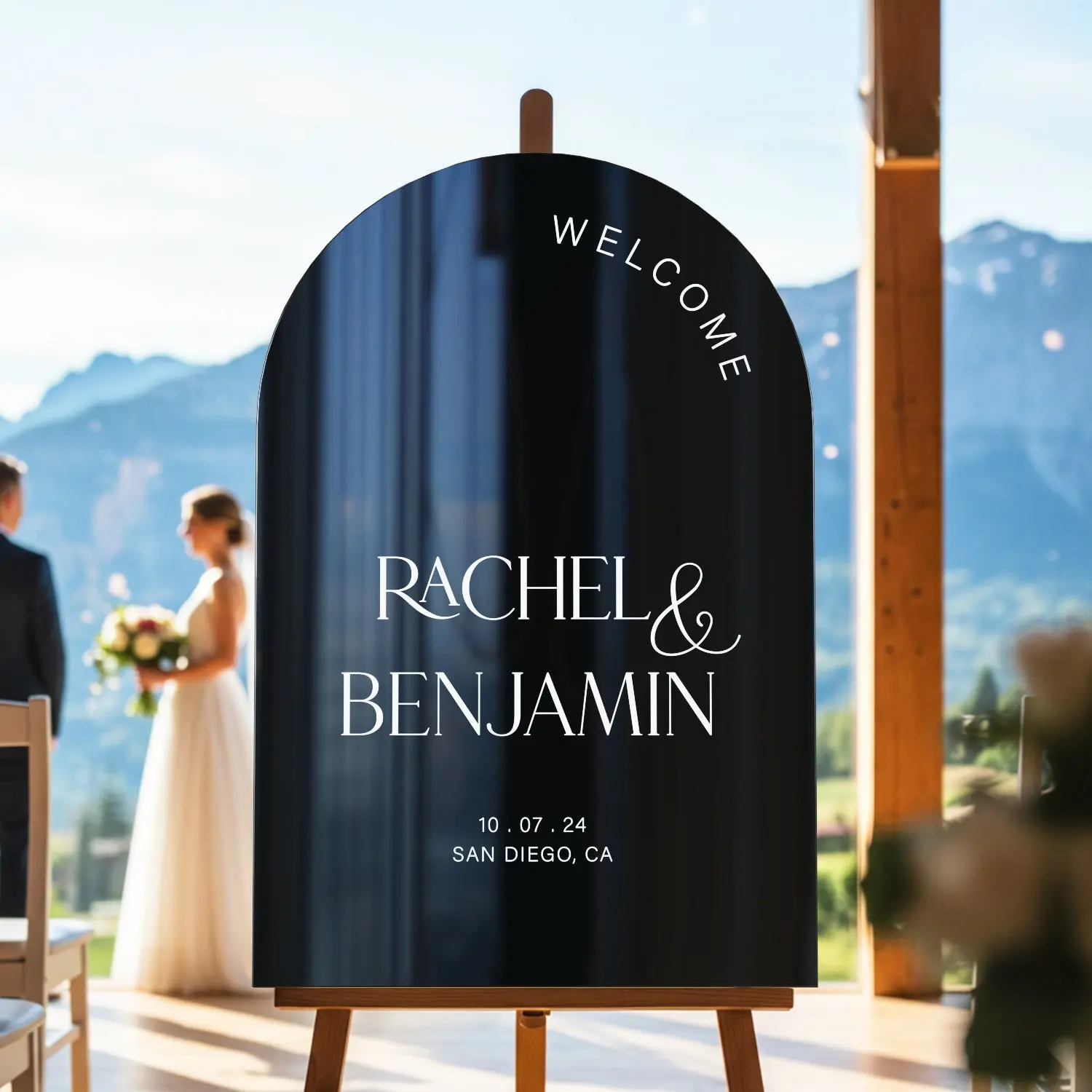 Black Wedding Welcome Sign, Arched Modern Wedding Sign