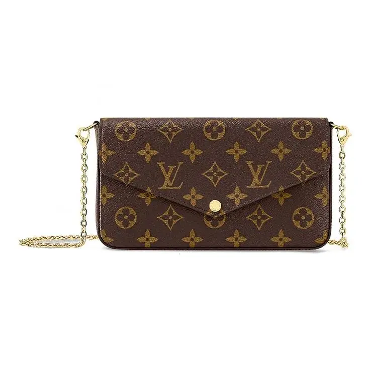 Pre-owned Louis Vuitton Pochette Felicie Three in One Presbyopia All Over Printed Buckle Closure Coated Chain Bag Crossbody Shoulder Bag Brown