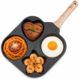 Nonstick 4-Cup Divided Grill Skillet, 7.5 Inch Healthy Granite Egg Frying Pan with Anti-scald Handle, Breakfast Skillet for Eggs, Pancakes, Bacon Heart-Shaped Non-Stick Multifunctional