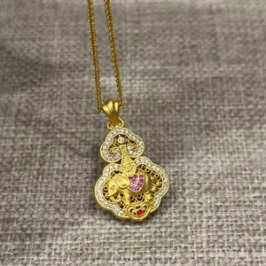 2439 Original Ganesha Necklace • Traditional Craft • Gold Tone with Gemstones • Year of the Horse Edition