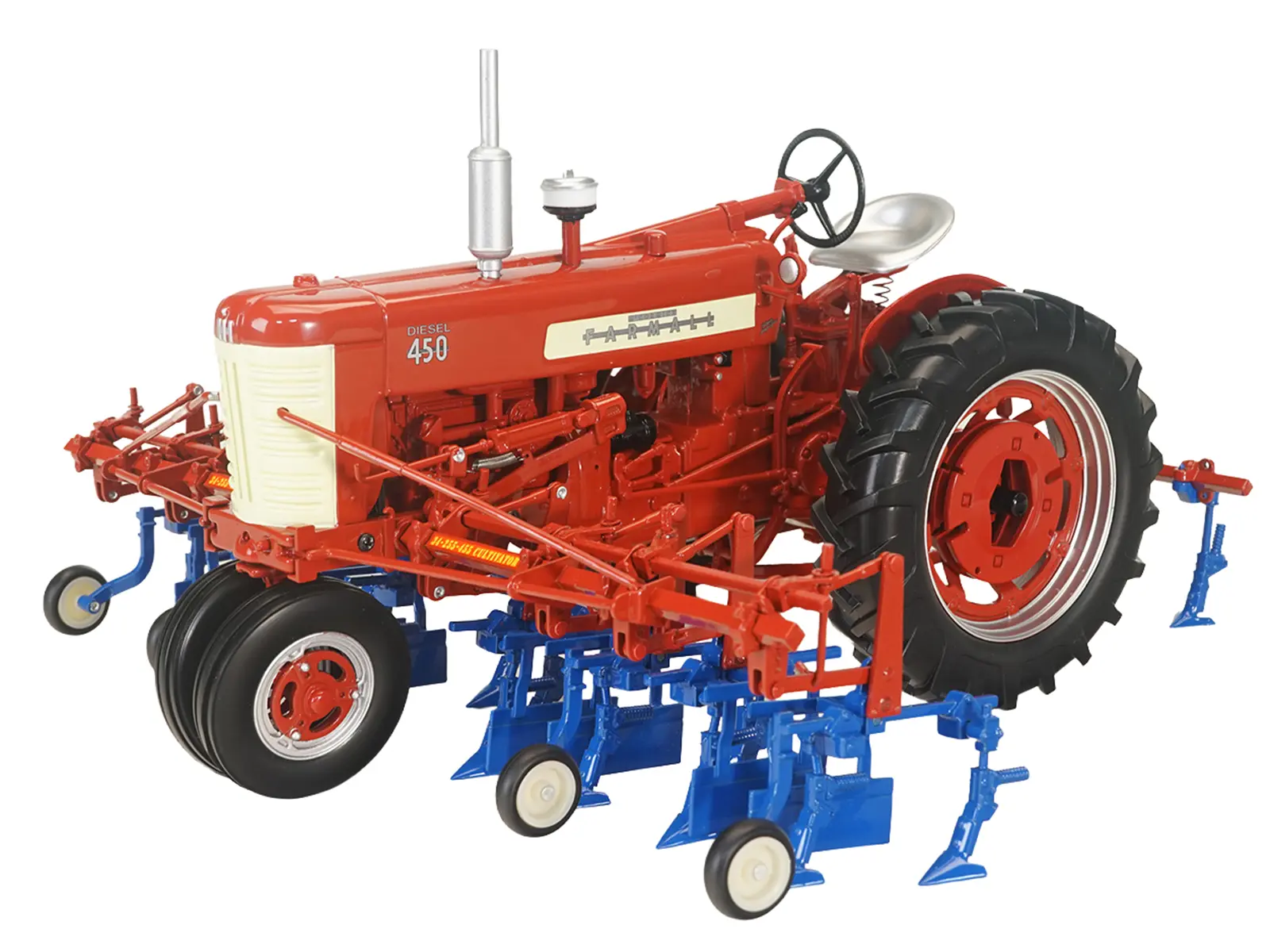 Farmall 450 Narrow Front Diesel Tractor with Front and Rear Cultivators Red "Classic Series" 1/16 Diecast Model by SpecCast