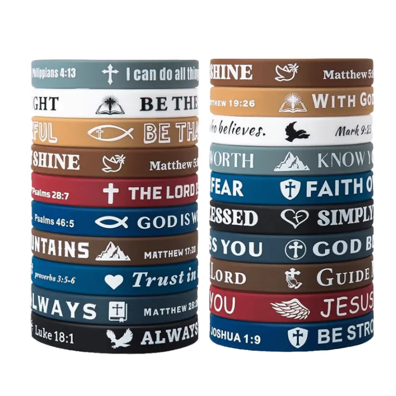 Christian Bible Verse Inspirational Silicone Wristbands - 100% Full Silicone, Rubber Bracelets & Bangles, Durable for Daily Wear, Religious Gifts for Teens & Children, Christian Accessories, Inspirational Text Bracelets & Bangles, Biblical Themed Bracelet
