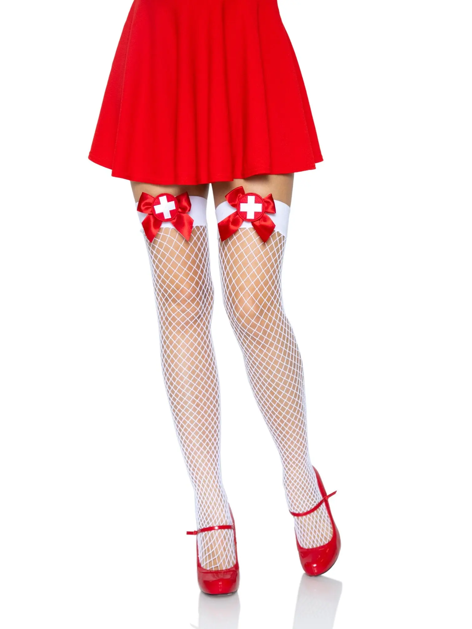 Women's Sexy Industrial Fishnet Fabric Costume Stockings - Cece Nurse Halloween Lingerie 1-Piece Tights, Role Play, Nurse Theme, Grid Pattern, Classic, Mesh, Durable, Comfortable, Hosiery Fabric, Do Not Bleach