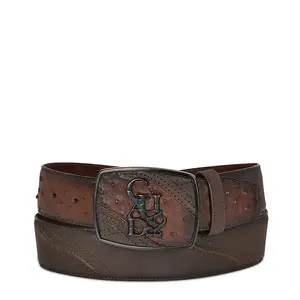 CUADRA Men's Flame Brown Quilted Leather Stitching Belt