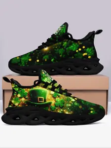 Women's Four Leaf Clover & Hat Print Lace Up  Sneakers, Casual Comfortable Breathable Sports Running Shoes, All-match Round Toe Shoes for Daily Wear