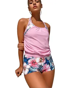 Women's 2-Piece Swimsuits, Ladder Back with Tropical Print Boyshorts, Tummy Control Modest Swimwear for Beach 2026