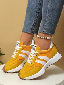 Women's Lace-Up Running Shoes, Casual Patchwork Design, PU Leather Upper, Rubber Sole, Medium Width, Lightweight & Comfortable