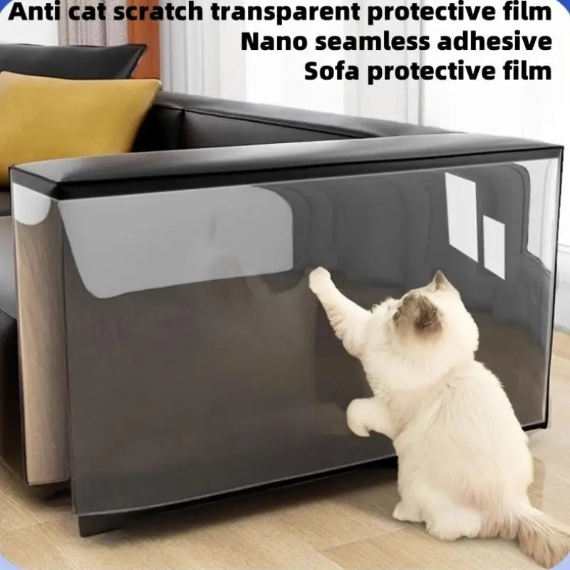 Cat Scratch Protective Film for Furniture, Self Adhesive Anti Scratch Tape for Sofa Couch Wall Door Protection, Transparent Pet Scratch Resistant Film, Removable Furniture Protector Against Cat Claws