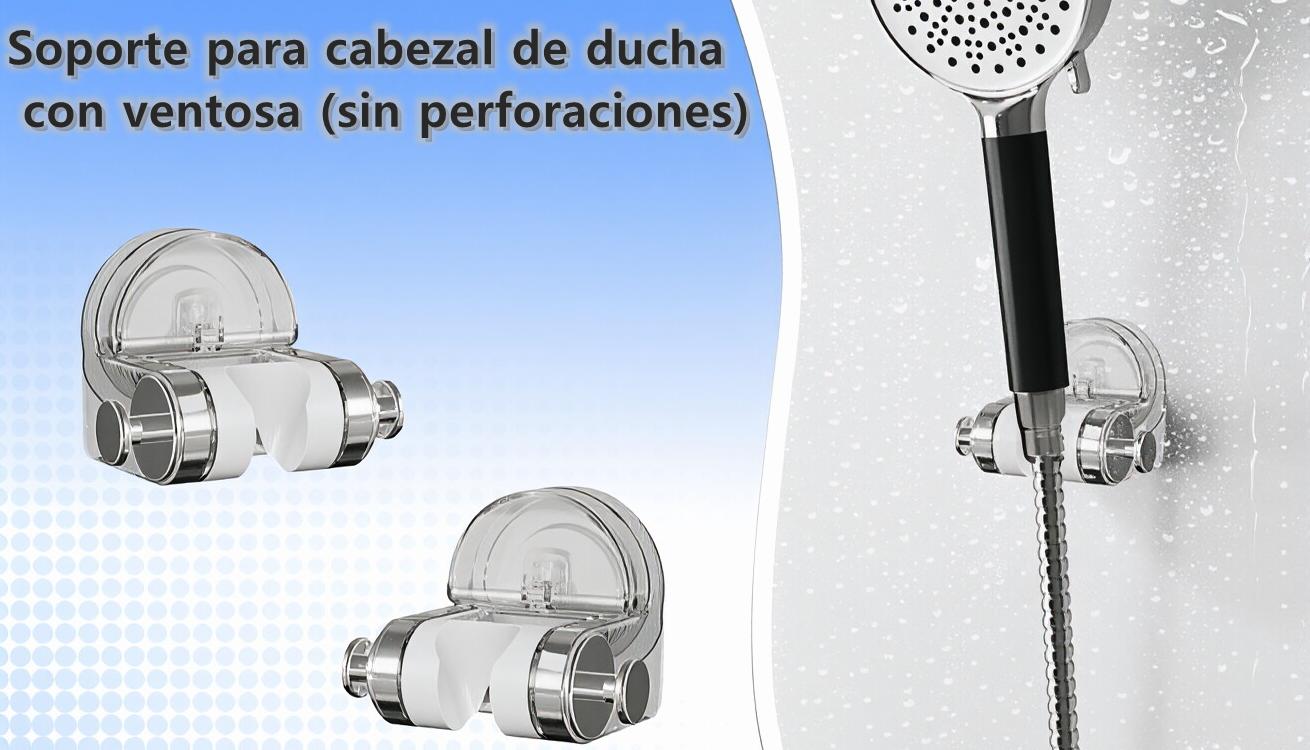 (Atención: escenarios de uso e instrucciones de instalación)Soporte de ducha con ventosa ajustable de ABS, soporte para cabezal de ducha con ventosa, sin necesidad de perforar, requiere superficie lisa.