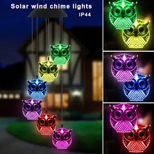Solar Owl Wind Chime Light LED Outdoor Garden Decor, Memorial Bell Gift for Housewarming, Home Patio Balcony Party Holiday Decoration