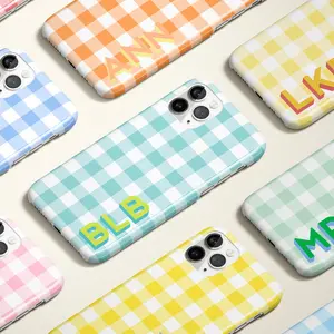 Checkered small corner Gingham Shadow Monogram Personalized Case Initial phone 15 Case Custom phone 13 Pro Case phone 11 XS 8 Plus Galaxy