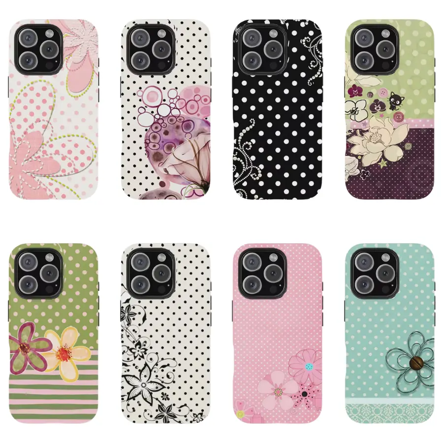 Cute Vintage Polka Dot Phone Case for iPhone  Retro Floral Pattern Aesthetic Scrapbook Flowers Striped Cover Protective Shockproof Pre-printed Phone Shell Trendy Gift for Girls