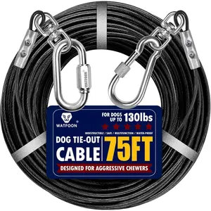 Dog Leads for Yard, 75ft Tie Out Runner Steel Wire Cable, Heavy Duty Pet Tether Chains for Dogs Up to 130 Lbs, Outside, Camping, Park(75ft-Black)