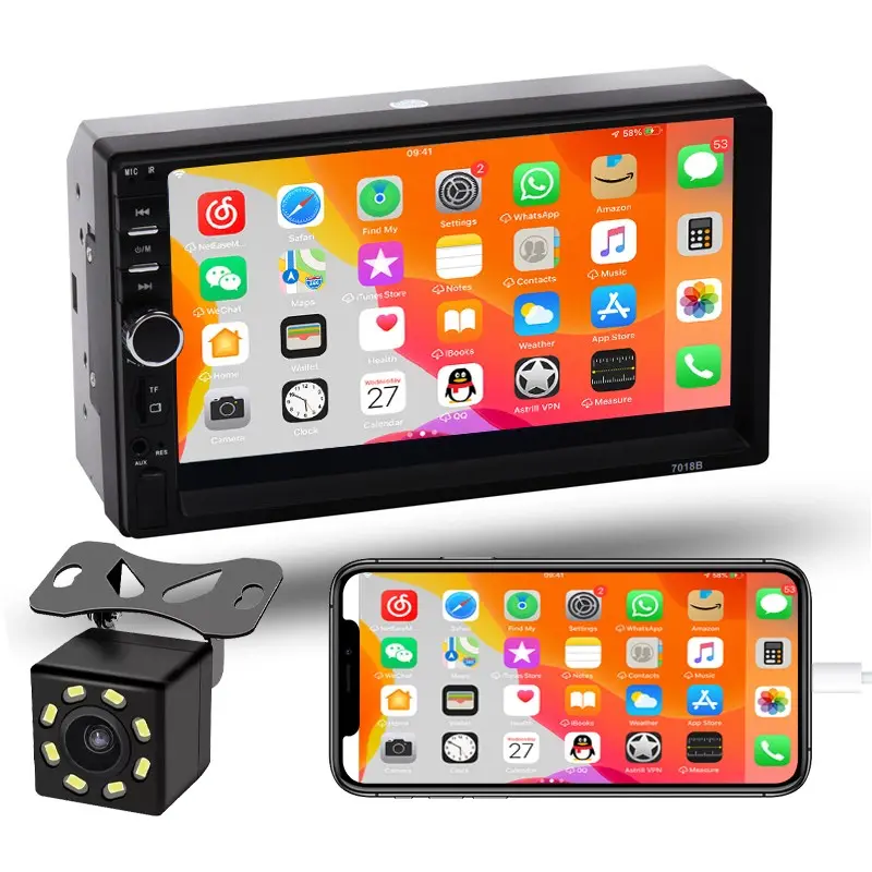 Universal 7 Inch Dual Slot Car Mp5 Player, Car Media Player, Wired Phone Connectivity, HD Rear Camera, Abs Material, No Ca Prop 65 Warning, Car Video Players