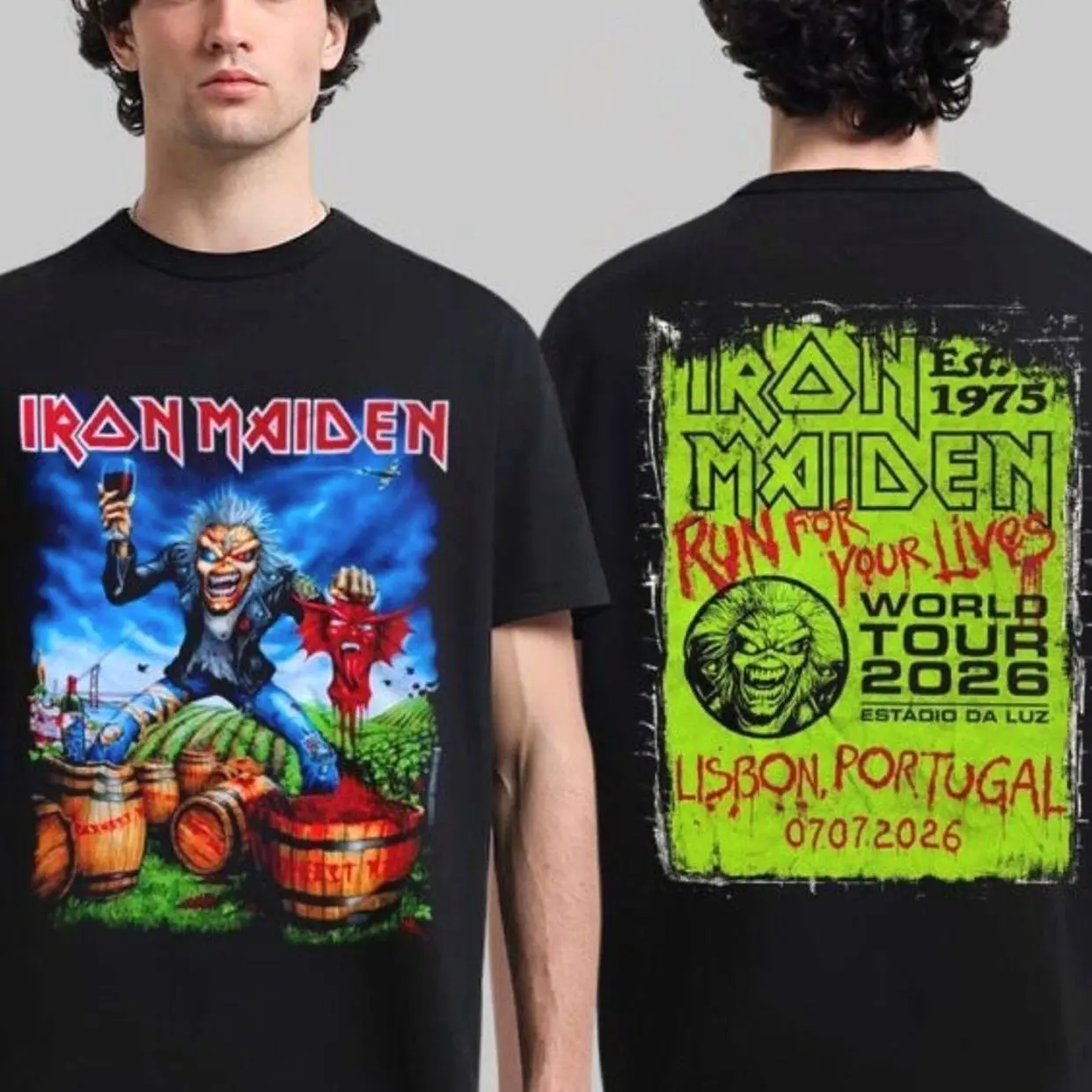 Iron Maiden Lisbon Portugal 2026 Tour Exclusive Event Tee At Estadio Da Luz On 7 July 2026 Eddie The Winemaker T-Shirt PZ8 NY1