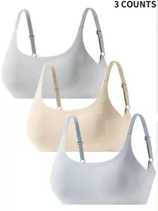 3 Piece Set for Teen Girls Underwear, Youth Underwear, Underwear Sets, Comfortable Padded Bras with Cartoon Pattern, Basic Solid Colors for All Seasons