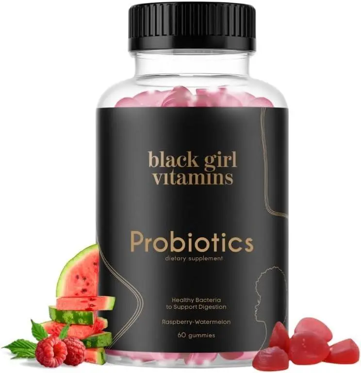 Black Girl Probiotic Blend Supplement Gummies - Digestive Health & Immune Booster, Gluten-Free Edible Dietary Supplement, Raspberry-Watermelon Flavor, 60ct, Gut Support, Body Health