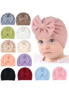 New Cute Baby Solid Color Bowknot Hat, Infant Bonnet Cap, Butterfly Knot Hats, Multi-Color Options, Casual Fitted Style, All Seasons