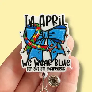 Glitter My Badge April autism awareness badge reel for nurse and hospital workers. Badge clip Badge pull - Retractable swivel clip with a 360 rotation. Great gift for coworker.