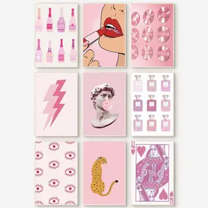 Pink-themed Fashion Posters with Blush Pink Cheetah Wall Art for Living Room Bedroom Office Decor Preppy Style Aesthetic Enhancements Enhance Room Aesthetics