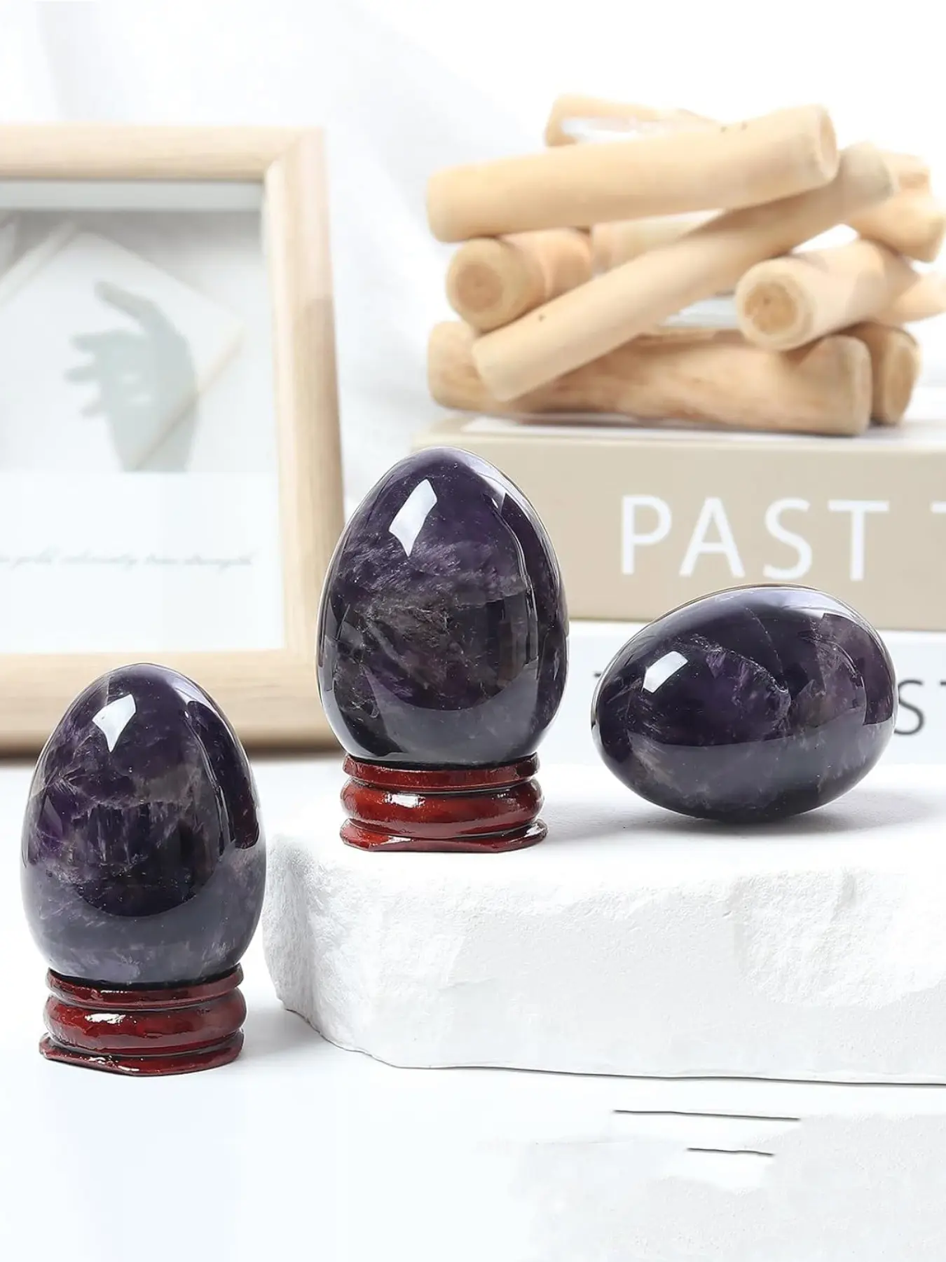 Natural Amethyst Raw Stone Eggs, Decorative Mineral Specimens, Gift DIY Pendant, Home Decoration, 1/3/5 Pieces Set, Crystal Carvings, Crystal Decorative Ornaments
