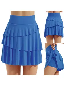 Plus Size High Waist Solid Tennis Skort, High Waisted Skorts, With Liner & Phone Pocket, Curvy Anti-Chafe Workout Skirt