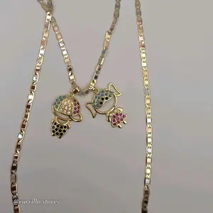 BOY AND GIRL Beautiful Style Necklace Gold-Plated 24 Inches Colorful Stones Metal Coating Elegant Design