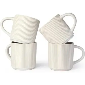 Matte White Coffee Cup 4-Piece Set, 12 Oz Mug with Handle, Ceramic Stoneware Dining Coffee Cup, Ceramic Mug Set Suitable for Coffee, Tea, Hot Cocoa, Milk, Microwave and Dishwasher Safe
