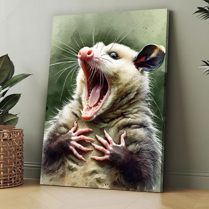 Decorlion Shabby Chic Opossum Poster Canvas Wall Art Funny Animal Humor Artwork for Quirky Home Decor Lovers