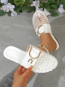 Women's Flat Sandals, Mesh Toe, Boho Style, Breathable Summer Footwear, Metal Buckle, Versatile Two-Way Wear, Fashionable Beach Shoes