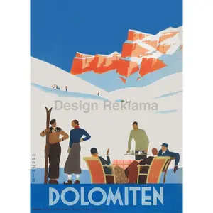 Winter Sport in the Dolomites Poster, circa 1938. Cover graphic by Mario Puppo. Framed Vintage Travel Poster