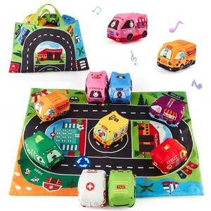 Soft Cute Baby Cloth Car Toys with Storage Bag, Stuffed Play Toys with Rattle for Toddlers Age 12+ Months, Infant Baby Toys Age 1+, 1st Birthday Gifts for Toddler Toys Age 1-2