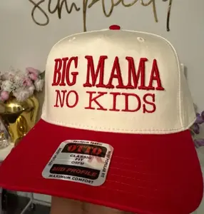 3D Big Mama No Kids Embroidered Puff Hat Funny Mama Two Tone Caps, Gif For Mom, Custom Thread Color