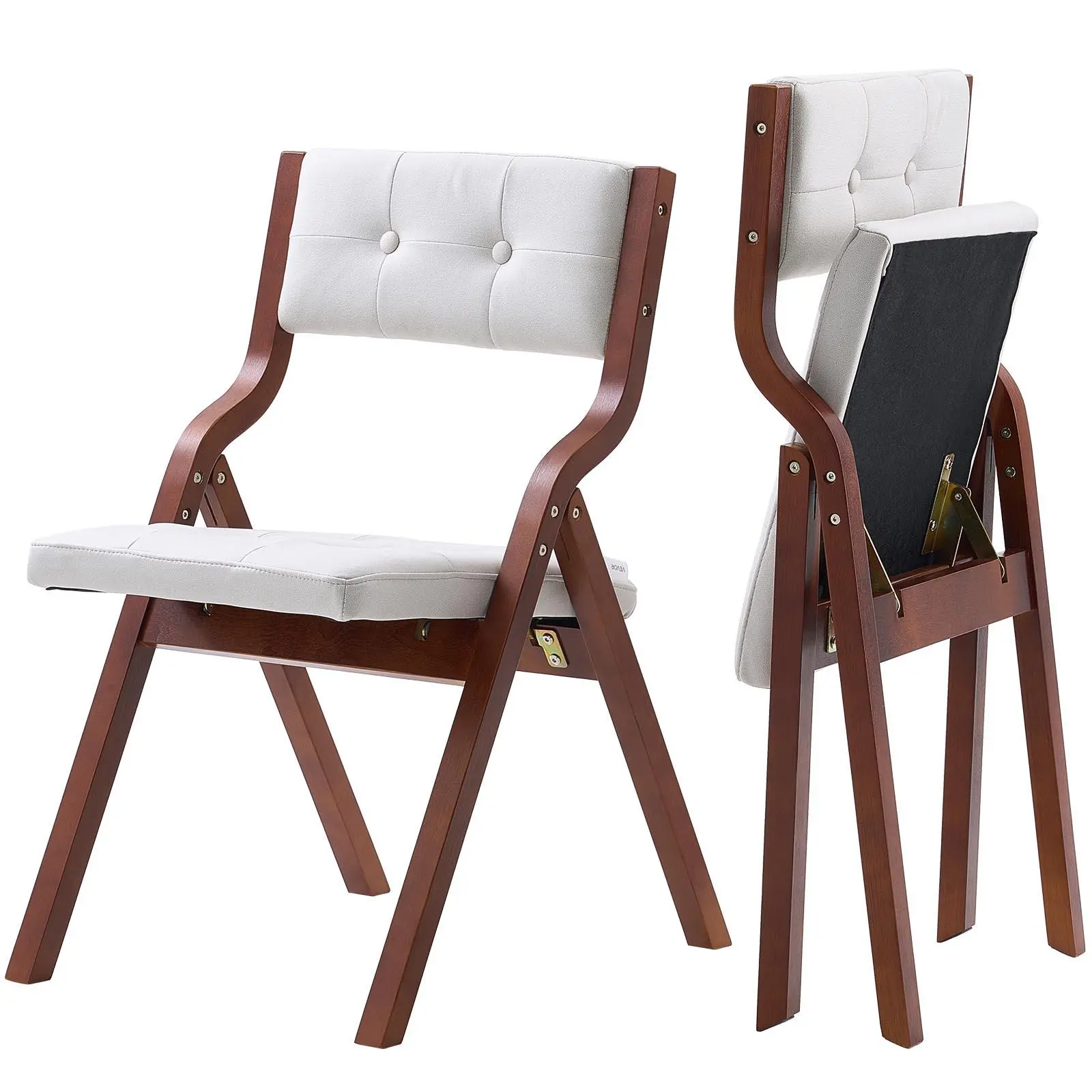 【Summerfinds】VEVOR Wooden Folding Chairs with Cushion,Set of 2Portable Foldable Cushion Chair with Wooden FrameModern Padded Dining Chair for KitchenOfficeWeddingPartyDining RoomEasy AssemblyWhite