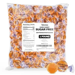 Sugar Free Butterscotch Hard Candy Bulk Bag - 1 Pound Approx. 75 Individually Wrapped Butter Scotch Flavored Sugar Free Candy For Treats & Snacks - Taboom Candy