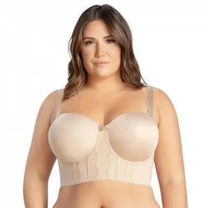 Women's Non-slip Full Bust and Full Figure Supportive Seamless Foam Padded Strapless Longline Bra and Bustier Top