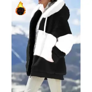 Y2K Colorblock Fleece Hoodie Jacket, Warm Street Fashion for Fall & Winter, Casual Fit, Trendy and Cozy Outerwear