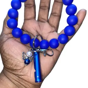 Blue Angel Beaded Keychain with Safety Whistle - Wired Design, Ideal for Everyday Use