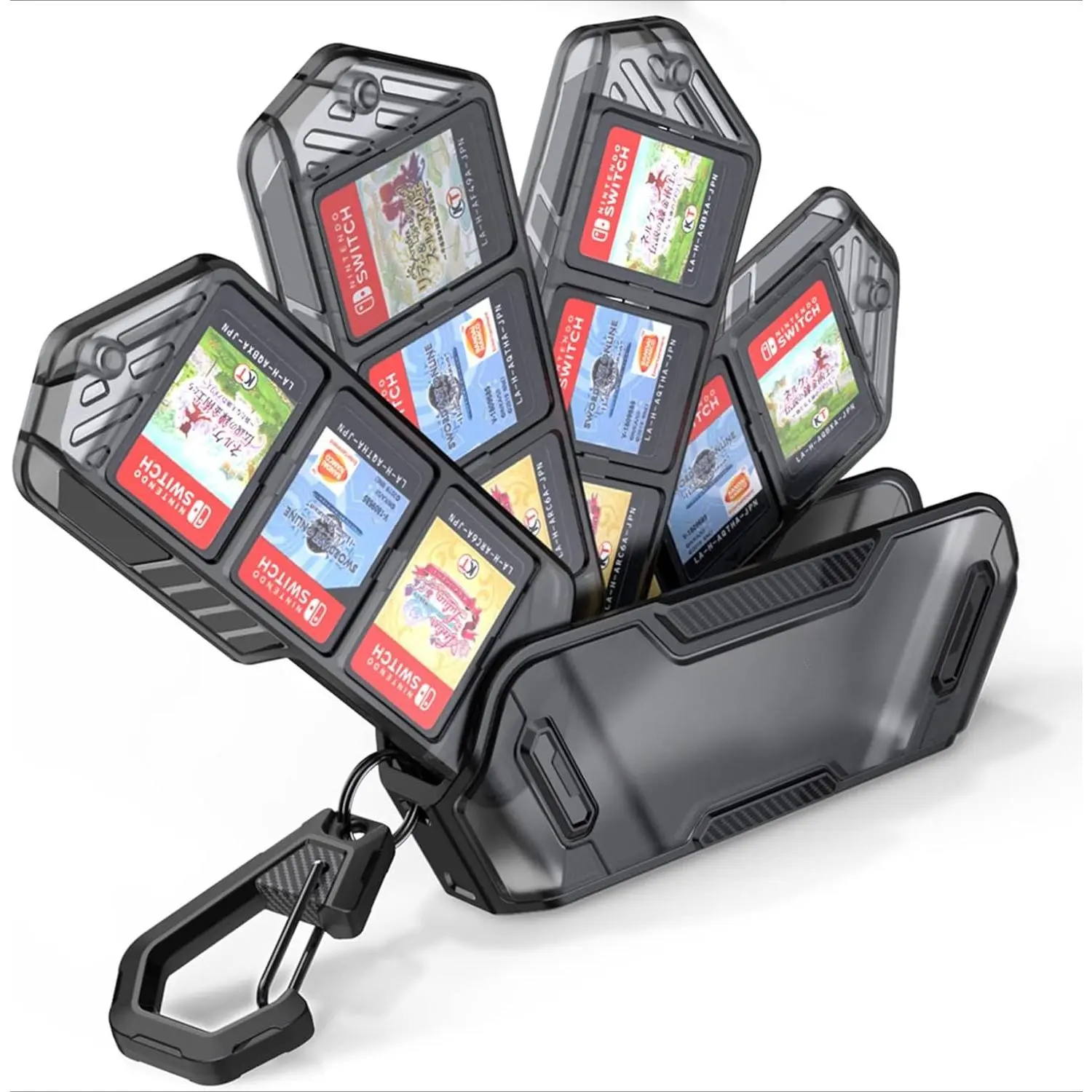 X-SBB10  12 Switch Game Card Case Holder for Nintendo Switch Game Cards, Portable and Exquisite Protective Hard Shell with 4 Layer Rotatable Holder for Nintendo Switch 2/Switch/Switch OLED/Lite (Black)