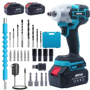 AOTUO 21V Cordless Impact Wrench with 2 Lithium Ion Batteries, Fast Charger, Ergonomic Handle, Drill Bits, Portable Power Tool for Home & Car Use