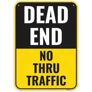 1PC Dead End No Thru Traffic Sign, 14 x 10 Inches - Aluminum - No Outlet No Turn Around No Through Traffic Sign