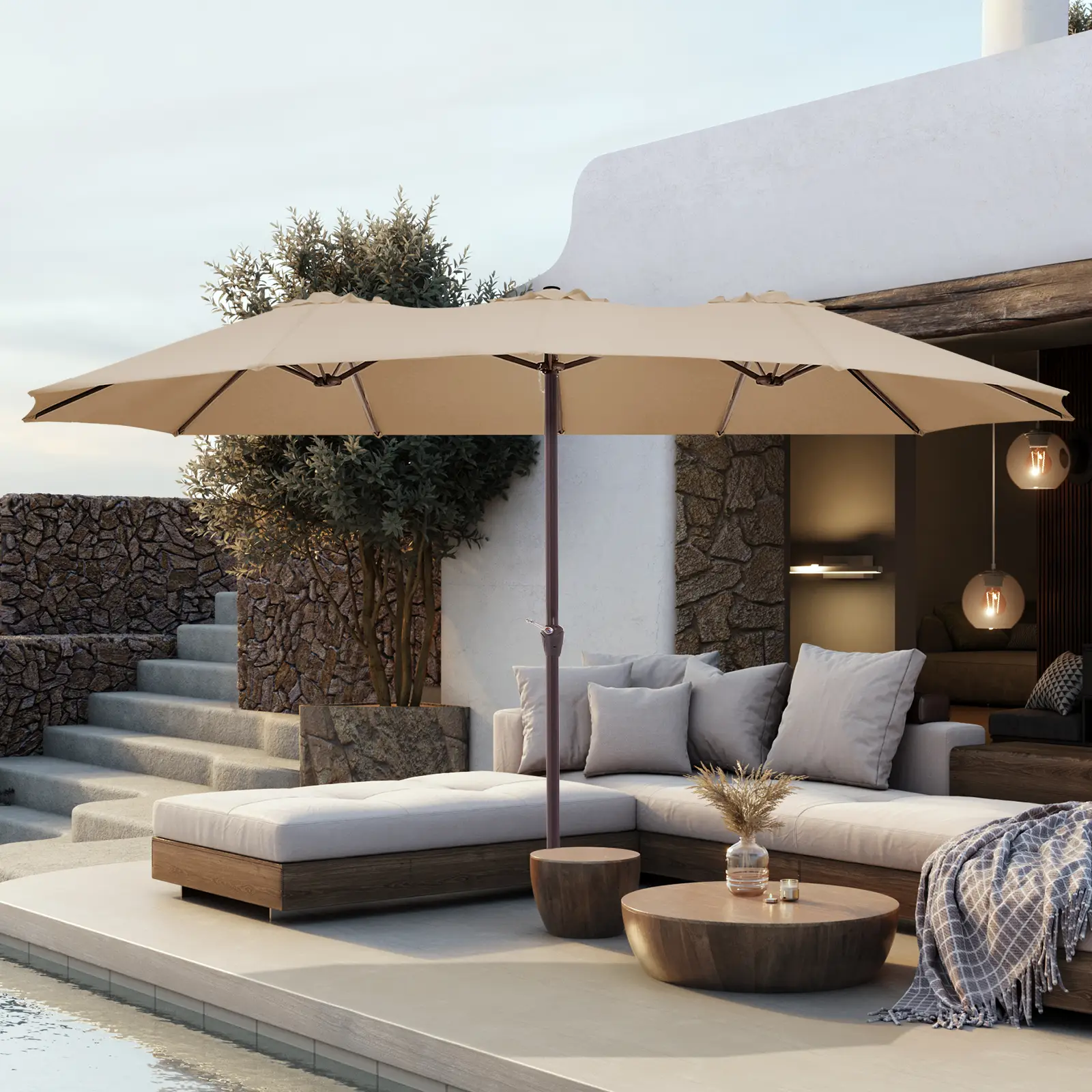 WeCharmer Outdoor Patio Umbrella - Push Button Tilt & Crank, Waterproof, UV Protection, 8 Sturdy Ribs, Ideal for Garden, Deck, Backyard & Pool