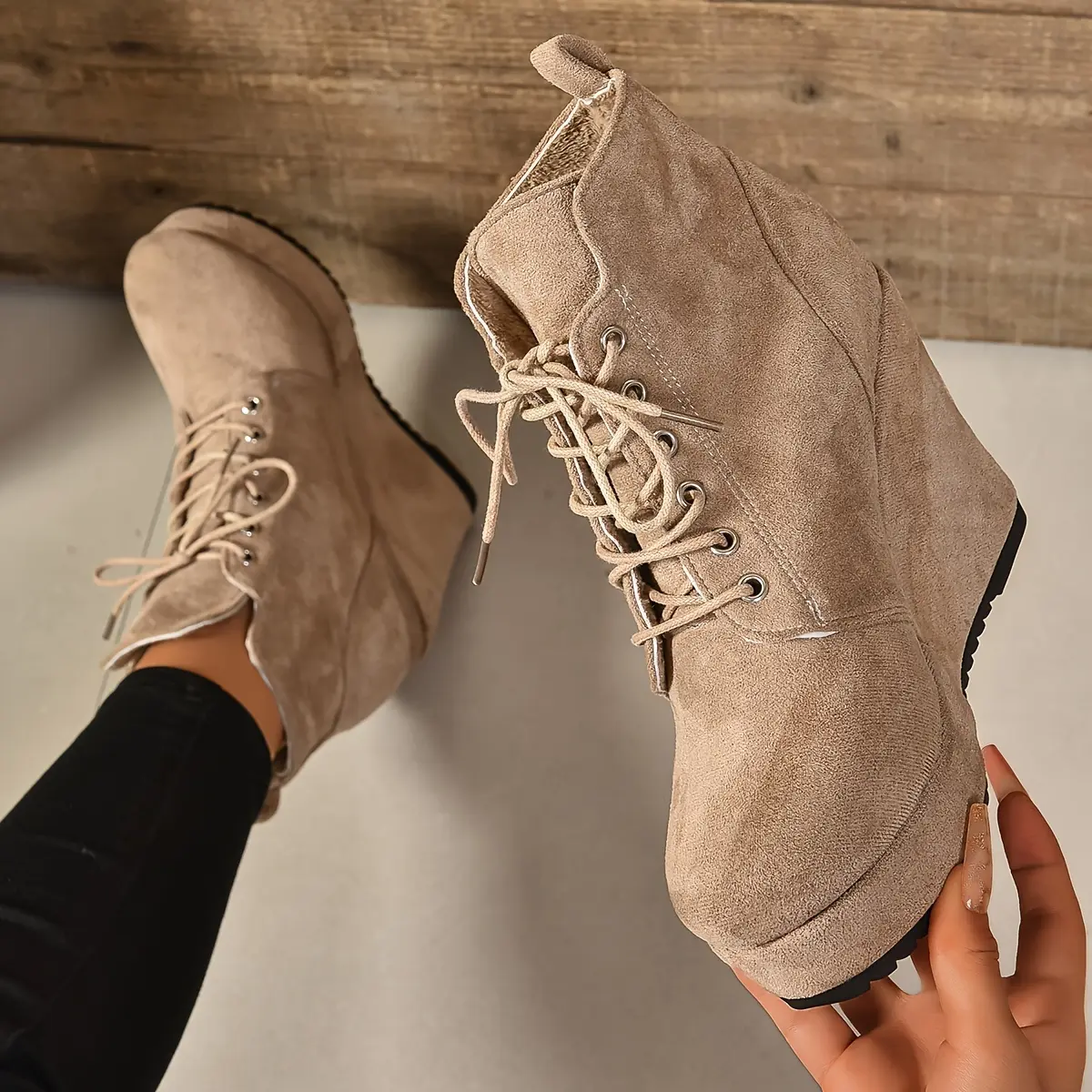 Women's Fashionable Platform Heels Boots - Round Toe, Fabric Upper, PU Leather Sole, Footwear Fashion Women's Footwear