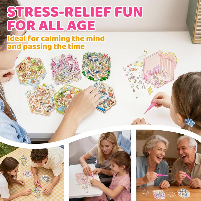 Easter Gift New Year 2026 Gift DIY 3D Sticker Scenes 20 Sets of Stickers for Girls Make Your Own Mini Shop House Scene Stickers for Kids Cute Fun Cartoon Animal Sticker