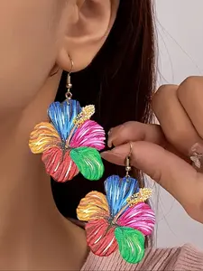 Fashion Colorblock Flower Design Dangle Earrings, Fashion Jewelry for Party, Daily Clothing Decor, Trendy Fashionable Accessories, Lightweight Earring, Trendy All-match & Exquisite Jewelry Gifts for Birthday Gift, Dangling Earrings