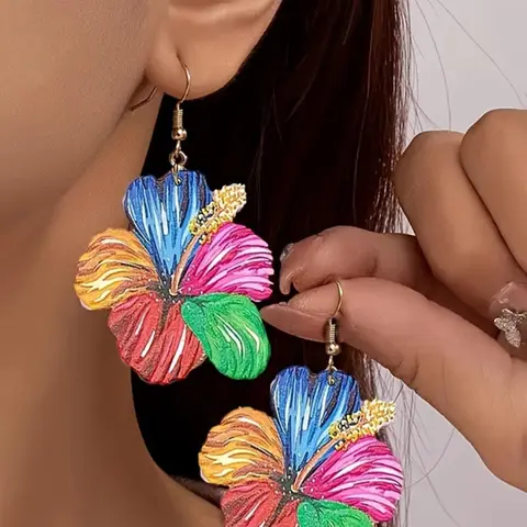 Fashion Colorblock Flower Design Dangle Earrings, Fashion Jewelry for Party, Daily Clothing Decor, Trendy Fashionable Accessories, Lightweight Earring, Trendy All-match & Exquisite Jewelry Gifts for Birthday Gift, Dangling Earrings