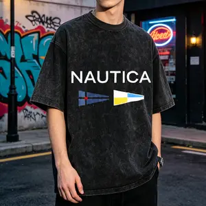 Nautica Flag Design Men's Vintage Washed T-Shirt Nautica Flag Design Print Oversized Graphic Tee Outdoor Casual Short Sleeve
