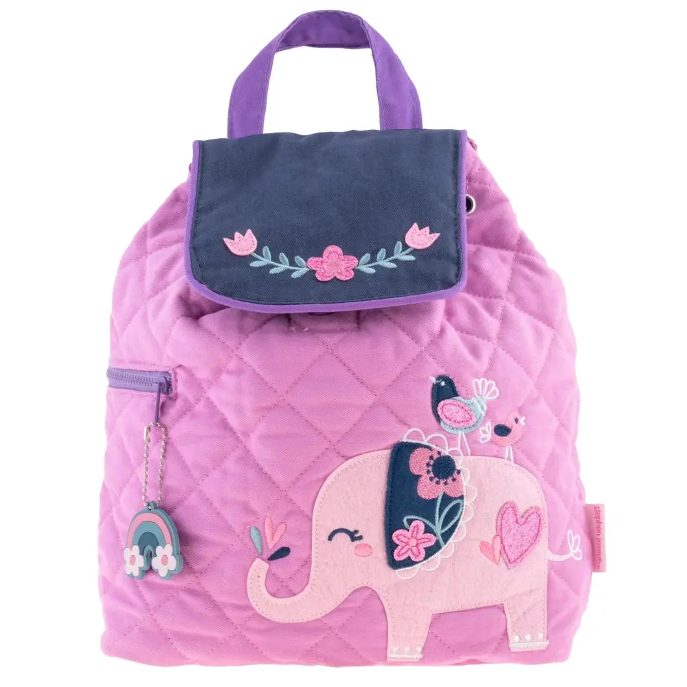 Elephant Applique Backpack in Pink with Decorative Elements, Includes Keychain & Carrying Strap