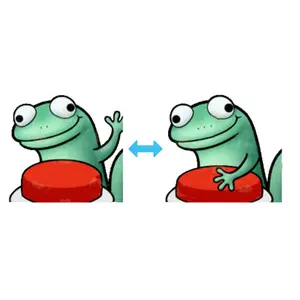 Lizard Button Meme Sticker, Laptop Sticker, Water Bottle, Notebook, Gift for Friends, Big Eyes Cartoon And Giant Red Button